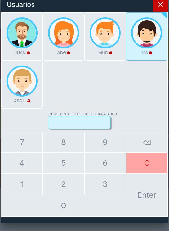 Operario con candado seleccionado y campo de código y teclado vacíos