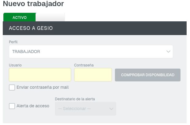 Bloque Acceso a GESIO con el perfil Trabajador seleccionado